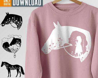 Horse svg, Floral Horse  svg, love horse svg, flower horse silhouette svg file, flower girl with a horse svg, horse clipart