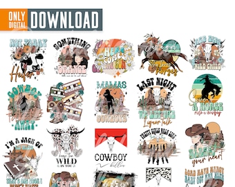 Boho Western PNG Bundle, Vintage Retro Designs (digitaler Download)