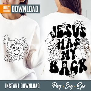 Retro Floral Jesus svg PNG, Floral Jesus Has My Back svg png, Christian svg Png, Retro Jesus svg png, jesus sublimation, retro svg, digital