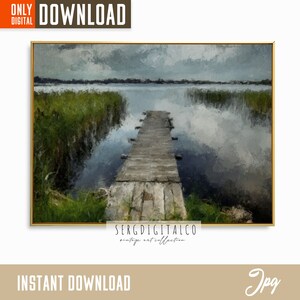 Antique Lake Painting, Riverside Painting Printable, Retro lake Painting, Vintage Print, antique oil painting,Rustic Decor, digital download