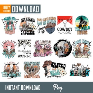 Western retro cowgirl bundle png, western png, western clipart, western skull png, retro western designs png bundle, western shirt