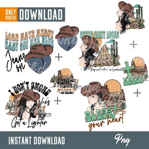 Western png, western design png bundel, western print, retro western png, cowgirl sublimatie, western clipart, instant download