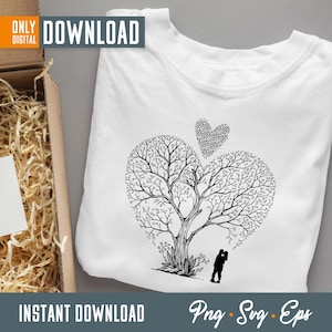 Love Tree, día de San Valentín svg, clipart de árbol, imágenes prediseñadas de amor, amor svg, árbol del corazón, árbol svg, árbol del amor, silueta del árbol, svg de San Valentín