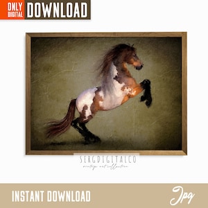 Pintura de caballo vintage, impresión de caballo, impresión ecuestre antigua, pintura al óleo animal, bellas artes rústicas, arte de caballo vintage, descarga digital