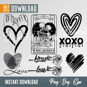 Valentijn svg, Valentijnsdag svg, The Lovers tarotkaart SVG, xoxo svg, roos lasergesneden, Bloem Lasersnijden, cadeau voor haar, cadeau voor hem, svg bestand