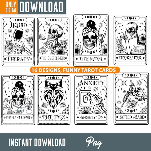 Funny Tarot cards Bundle png, Tarot cards png, funny tarot cards png, Skeleton clipart, funny png, png, digital download