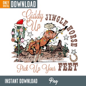Giddy Up Jingle Horse Pick Up Your Feet Cactus png, Western PNG Sublimations, Cowgirl Christmas, western christmas png, christmas png