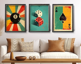 Arte de pared retro de las Lamentaciones: As de espadas, billar y dados (descarga digital)