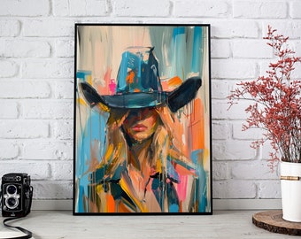 Cowgirl Abstract Art Print, Western Decor (Digital Download)