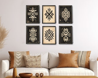 Gravuras de arte de parede vintage asteca, decoração primitiva (download digital)