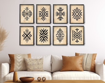 Gravuras de Arte Tribal Asteca, Conjunto Vintage de Galeria Western (Download Digital)