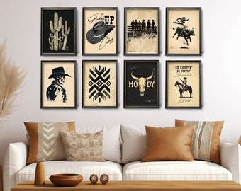 Vintage Cowboy Prints, Wild West Gallery Wall Art (Digital Download)
