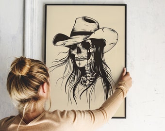 Vintage Cowgirl Skeleton Print, Western Art (Digital Download)