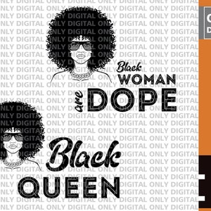 Afdrukbare zwarte koningin svg, zwarte koningin png, eps, svg, zwarte vrouw svg, afro vrouw svg, zwart meisje svg, melanine svg, zwarte vrouwen zijn dope
