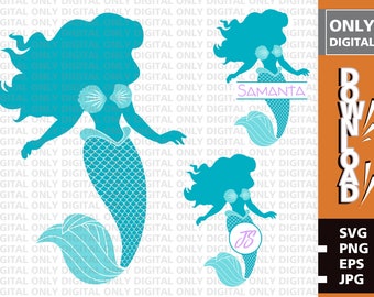 Paquete de imágenes prediseñadas SVG de sirena, monograma, cumpleañera (descarga digital)