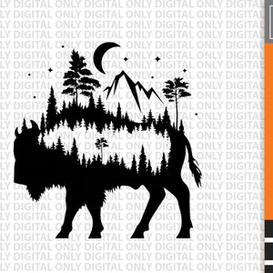 Bison svg file,  Mountain Bison svg file, buffalo svg , buffalo clipart, Mountain svg , Wilderness svg , Bison  with Mountain clipart