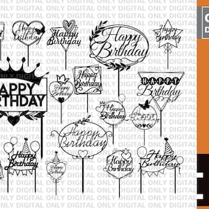 Happy Birthday SVG, Happy Birthday Cake Topper SVG, Cake Topper Svg, Birthday clipart, Cake Topper digital file, Cake Topper  vector