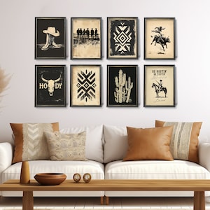 Western vintage Minimalist Wall Art set of 8 prints, Western decor, Western wall art, western prints digital download