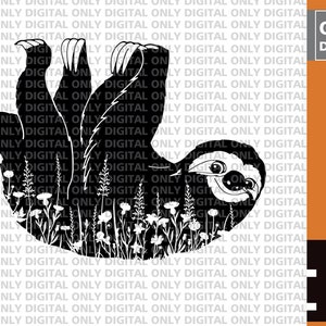 Floral sloth  silhouette svg  , sloth clipart ,  sloth svg bundle ,  sloth vector file , cute sloth svg