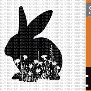 Floral rabbit silhouette svg , Floral rabbit  svg ,  rabbit svg , rabbit svg bundle , rabbit clipart , rabbit svg vector, cute rabbit svg