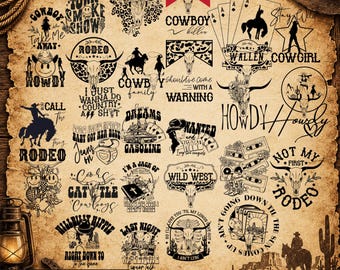 Retro Western SVG PNG Bundle, Cowboy- und Cowgirl-Shirt-Designs (Digitaler Download)