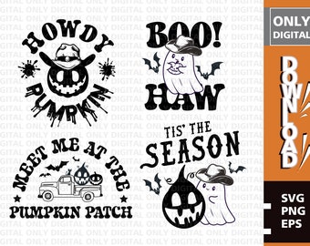 Cowboy Halloween SVG Bundle, Howdy Pumpkin, Boo Haw (Digital Download)