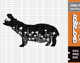 Floral Hippo Silhouette SVG, PNG, EPS (Digital Download)