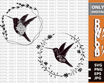 Hummingbird Floral Wreath (svg, png, eps, jpg) (Digital Download)