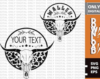 Bull Skull Monogram SVG, westerse clipart (digitale download)