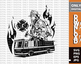Firefighter SVG Clipart Bundle, Fire Truck, Fireman (Digital Download)