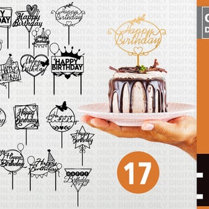 Happy Birthday cake topper svg, birthday svg, vector cake topper digital  file, birthday clipart, digital download