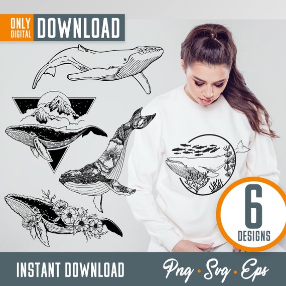 Whale SVG Bundle, Humpback Whale Clipart, Ocean Decals (Digital Download)