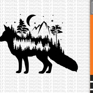 Fox svg file , cute  fox bundle , Wilderness svg , fox with moon and stars svg file , Mountain svg , digital download