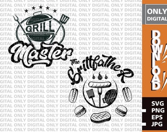 グリルマスターSVG、グリルファーザーBBQPNG、シェフの料理クリップアート（デジタルダウンロード）
