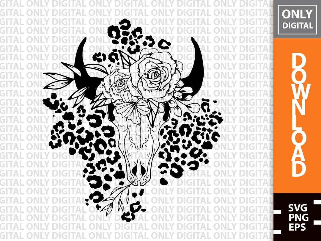 Skull Svg, Cow Skull With Flowers Svg Print, Sugar Flower Cow Skull