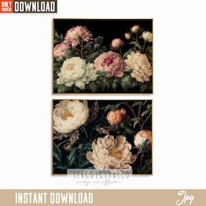 Moody Vintage Flower Print set, Vintage Flower Print, Dark Floral Still Life Oil Painting, Vintage wall art imprimible, descarga digital