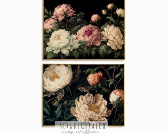 Moody Floral Oil Painting Print Set, Vintage Wall Art (Digital Download)