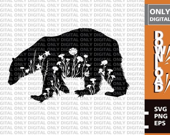 SVG-bundel bloemenbeer silhouet (digitale download)