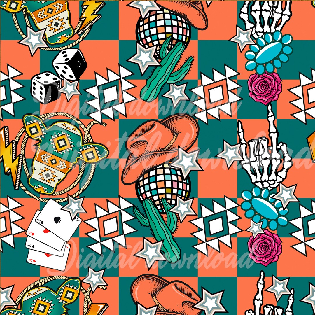 Western Seamless Pattern Retro Cowboy Cowgirl Sublimation Design ...
