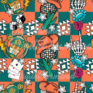 Western seamless pattern retro cowboy cowgirl sublimation design , digital download
