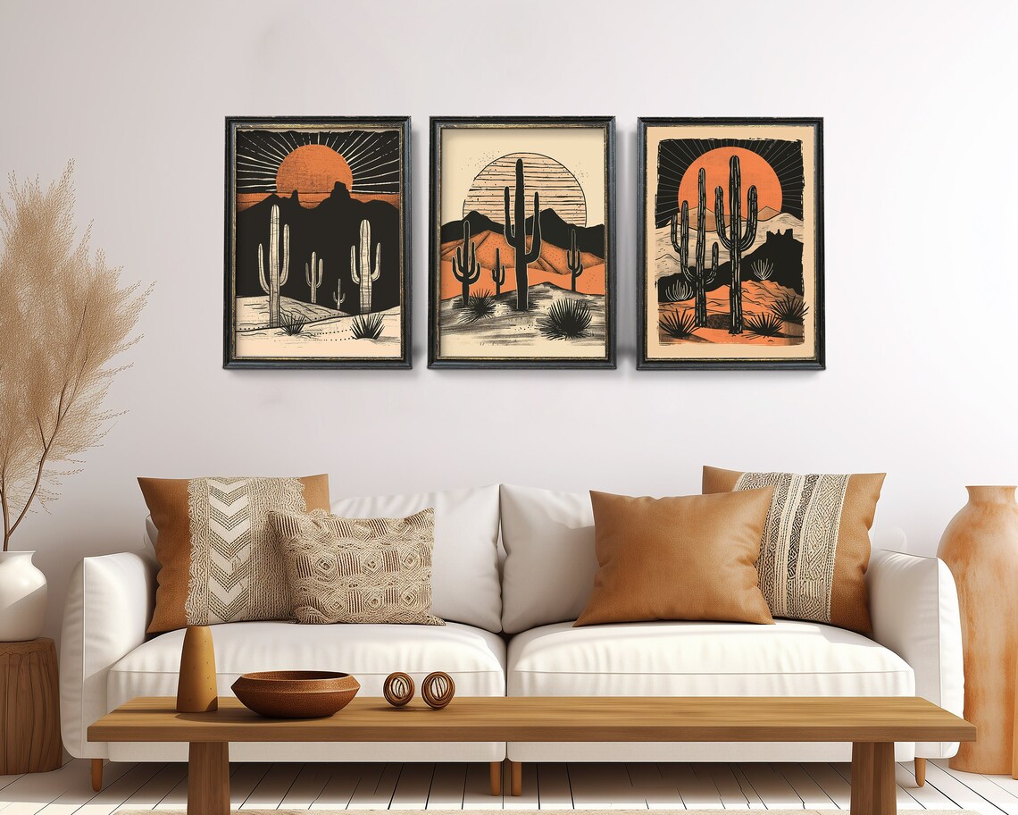Vintage Western Desert Cactus Art Print Set (digital Download) - Etsy