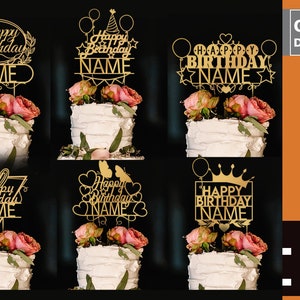 Topo de bolo de feliz aniversário personalizado svg, topo de bolo de aniversário, topo de bolo personalizado, svg de feliz aniversário, pacote de topo de bolo, arquivo digital