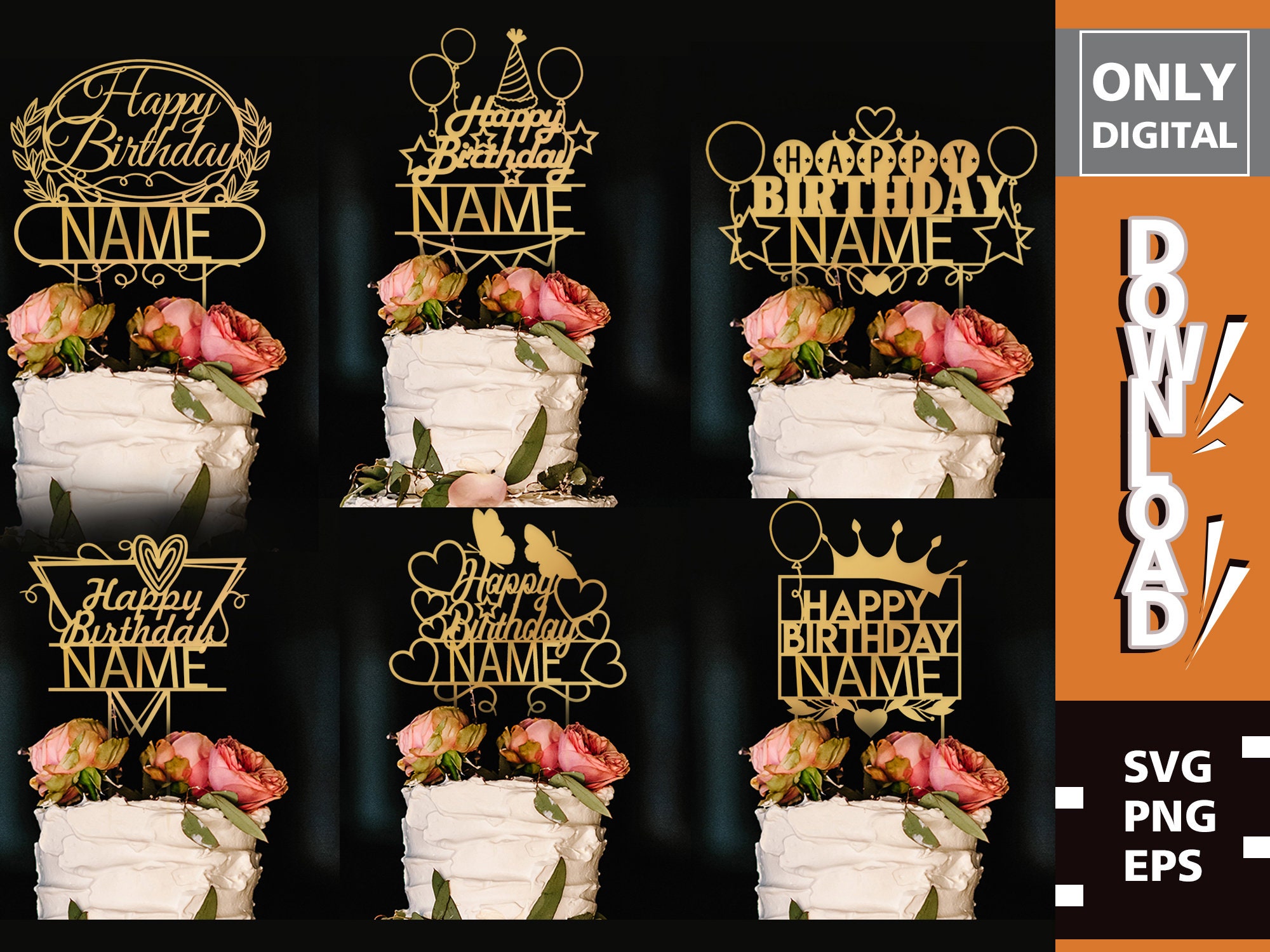 Gepersonaliseerde gelukkige verjaardag taart topper svg, taart topper  verjaardag, aangepaste taart topper, gelukkige verjaardag svg, bundel taart  topper, digitaal bestand - Etsy België, image size:2000x1500