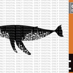 Floral whale  silhouette svg , whale svg bundle , whale clipart, whale  vector , cute whale  svg file