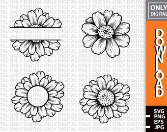 デイジーモノグラム SVG バンドル、花のクリップアート（デジタルダウンロード）