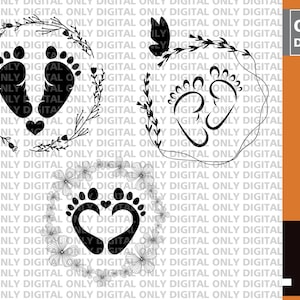 Floral baby feet svg , baby feet svg , cute baby feet svg , baby feet in flower wreath  svg , baby svg , Baby Footprints SVG