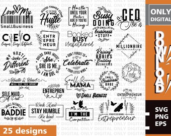 Pacote de arquivos SVG para pequenas empresas, incluindo imagens de mulheres poderosas, CEOs e empreendedoras (download digital).