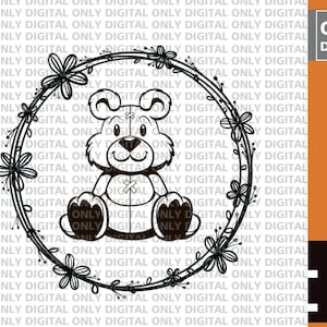 Cute teddy bear svg, teddy bear svg, teddy bear in flower wreath svg,bear svg, teddy bear clipart, teddy bear png, baby bear svg