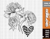Peonies and Heart SVG, Floral Clipart (Digital Download)