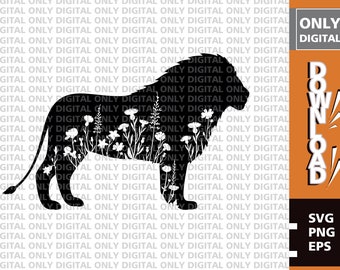 Floral Lion Silhouette SVG, Vector Clipart (Digital Download)
